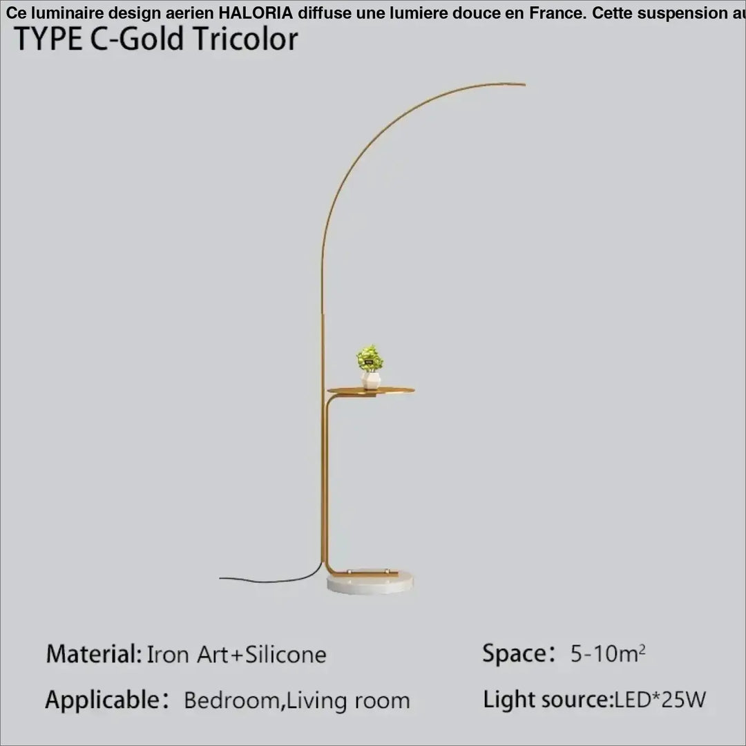 Lampadaire minimaliste en métal avec tablette au design épuré