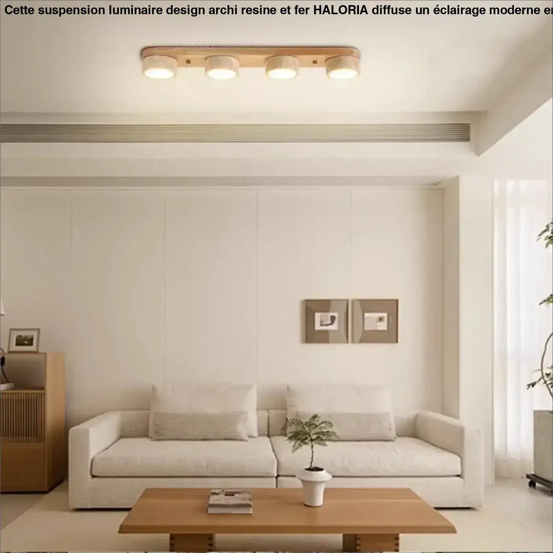 Plafonnier rond en bois et en pierre design scandinave et moderne
