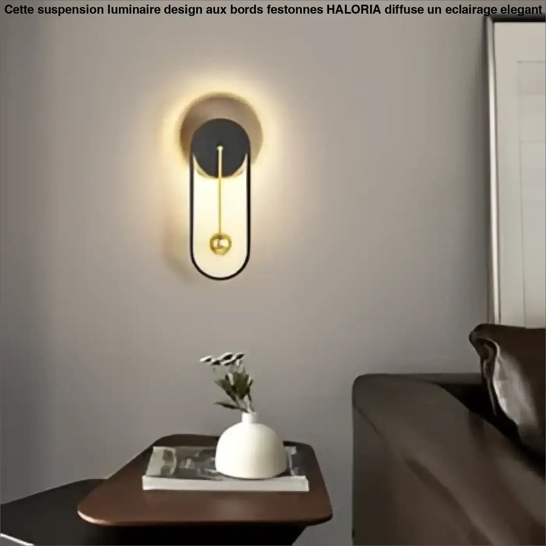 Applique murale dorano design minimaliste noir et or avec halo lumineux ovale allongé pour ambiance chaleureuse