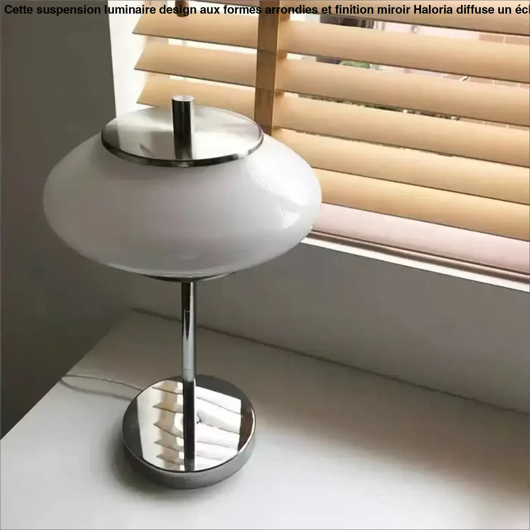 Lampe de table albry design vintage en verre blanc avec base chrome poli et abat-jour dôme arrondi