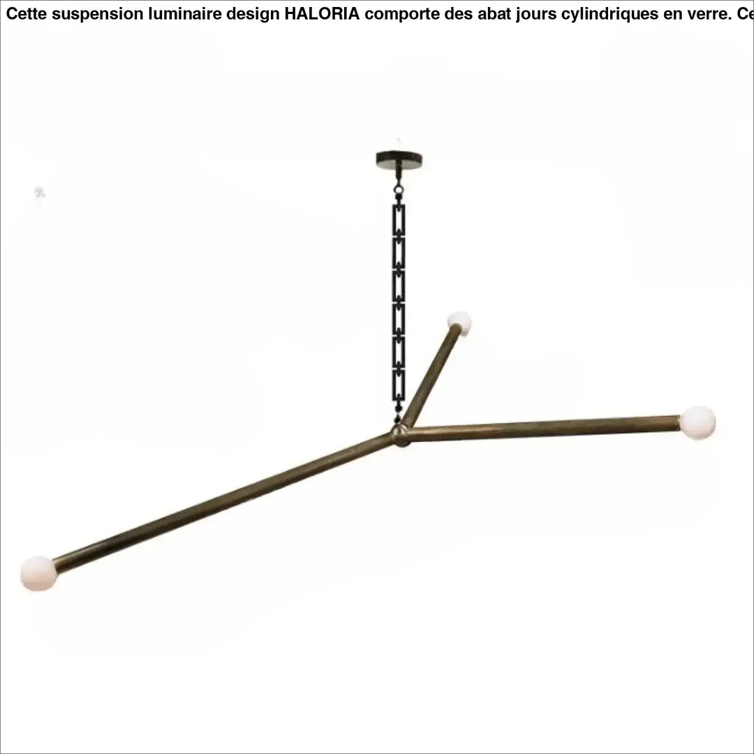 Suspension luminaire pika en laiton avec chaîne noire et globes lumineux blancs pour suspension design asymétrique