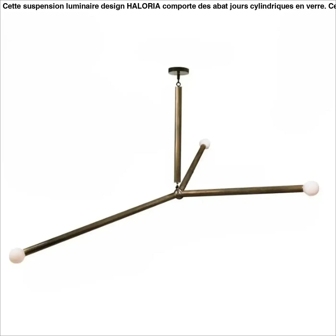 Suspension luminaire pika en laiton avec trois bras géométriques et globes lumineux en verre dépoli