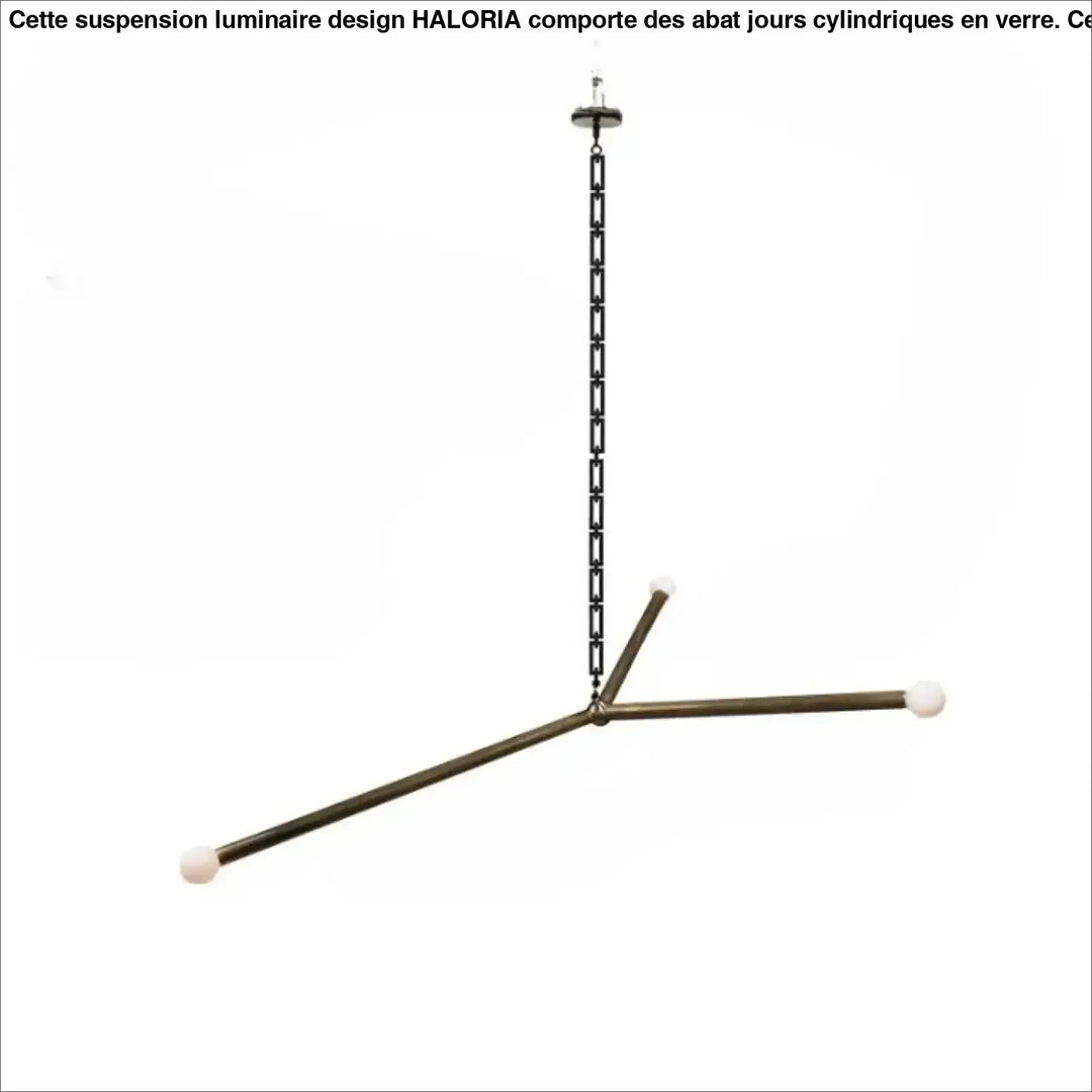 Suspension luminaire pika en laiton moderne avec trois bras et globes lumineux blancs suspendue par une chaîne noire