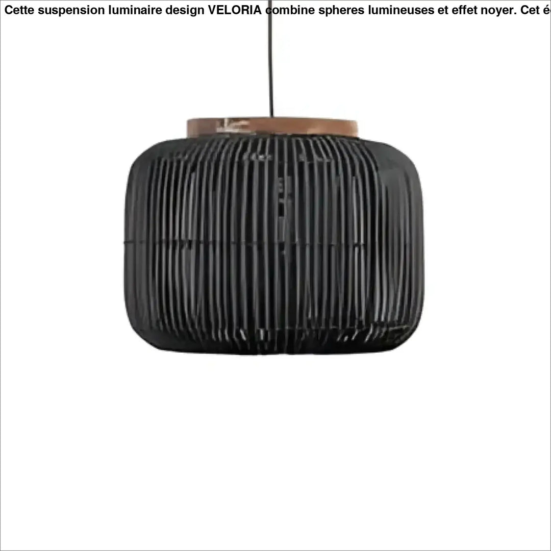 Suspension luminaire solea en rotin tissé noir avec un dessus en bois pour décoration intérieure élégante