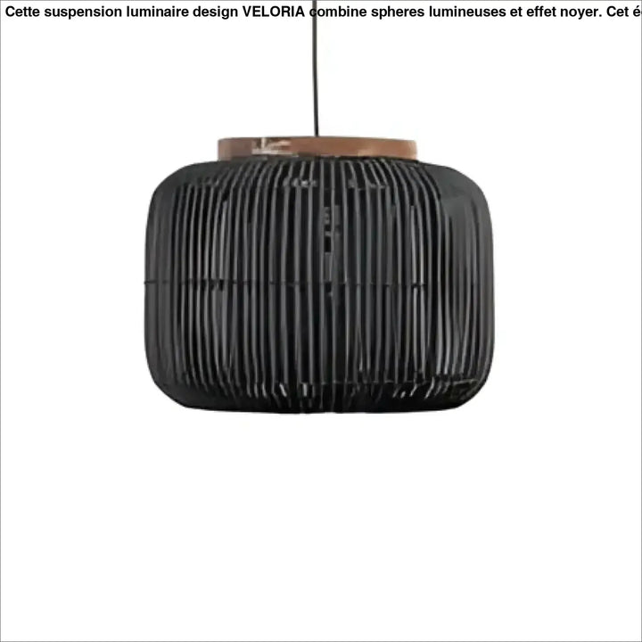 Suspension luminaire solea en rotin tissé noir avec un dessus en bois pour décoration intérieure élégante