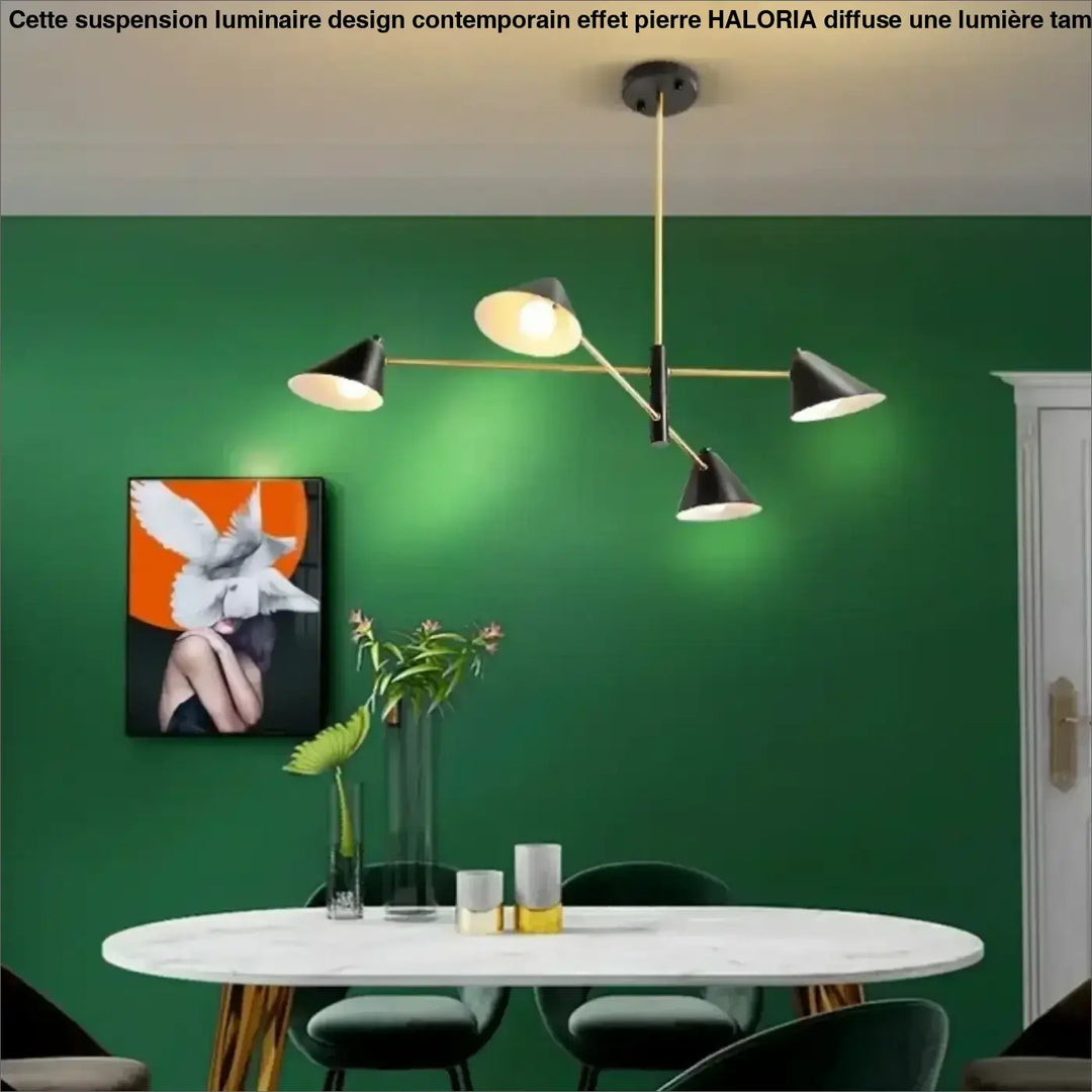 Luminaire design contemporain suspension luminaire design noir et laiton avec cinq abat-jour coniques effet pierre haloria