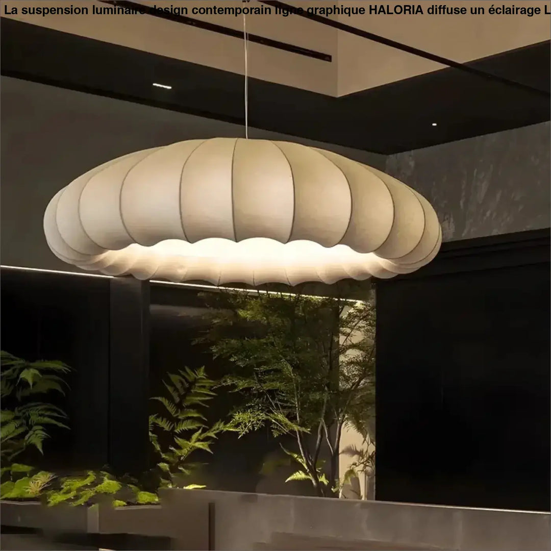 Suspension luminaire design contemporain cream couleur en tissu plissé doux en forme de nuage haloria