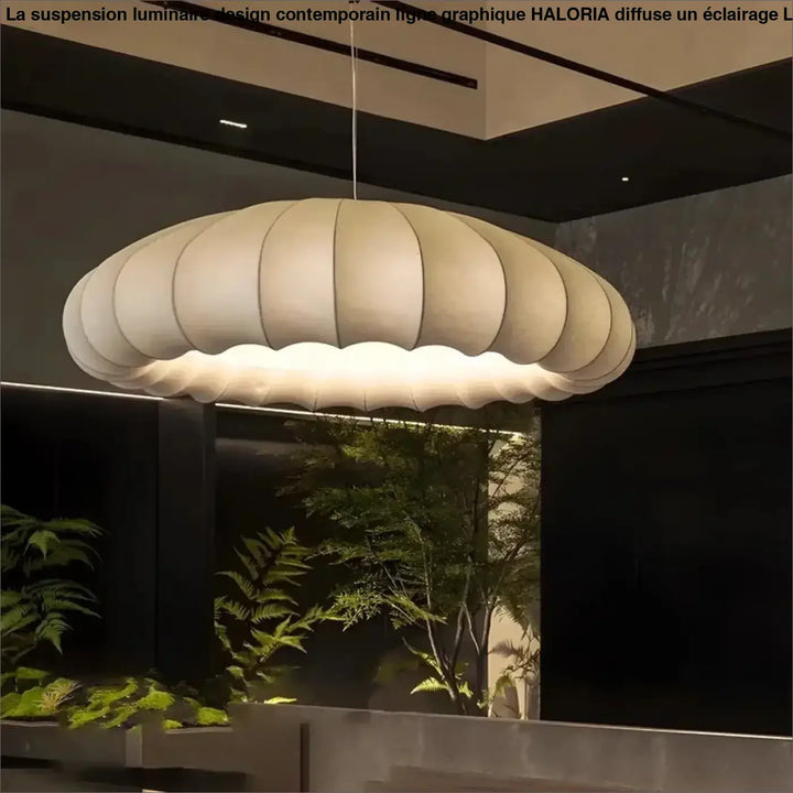 Suspension luminaire design contemporain cream couleur en tissu plissé doux en forme de nuage haloria