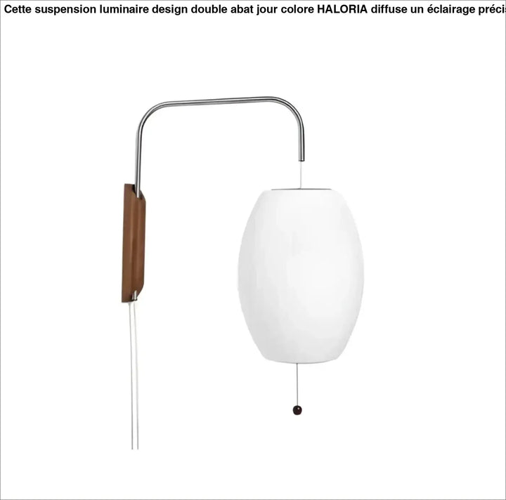 Applique murale hyggo en verre blanc ovale avec bras en chrome courbé et plaque de fixation en bois pour besoin douvrir