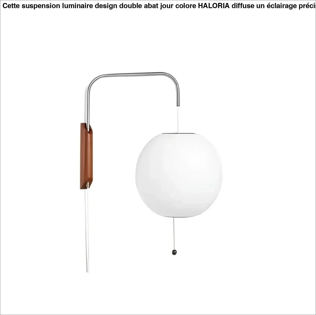 Applique murale hyggo blanche sphérique avec bras en chrome courbé et accent en bois pour besoin d’ouvrir