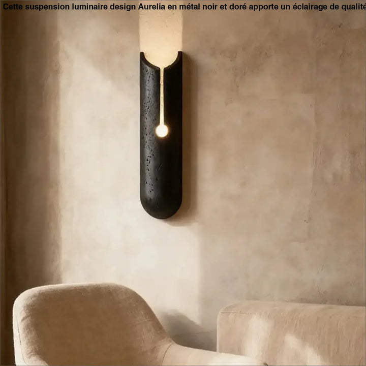 Luminaire design élégant suspension en metal noir avec applique murale texturée et lumière chaude centrale aurelia