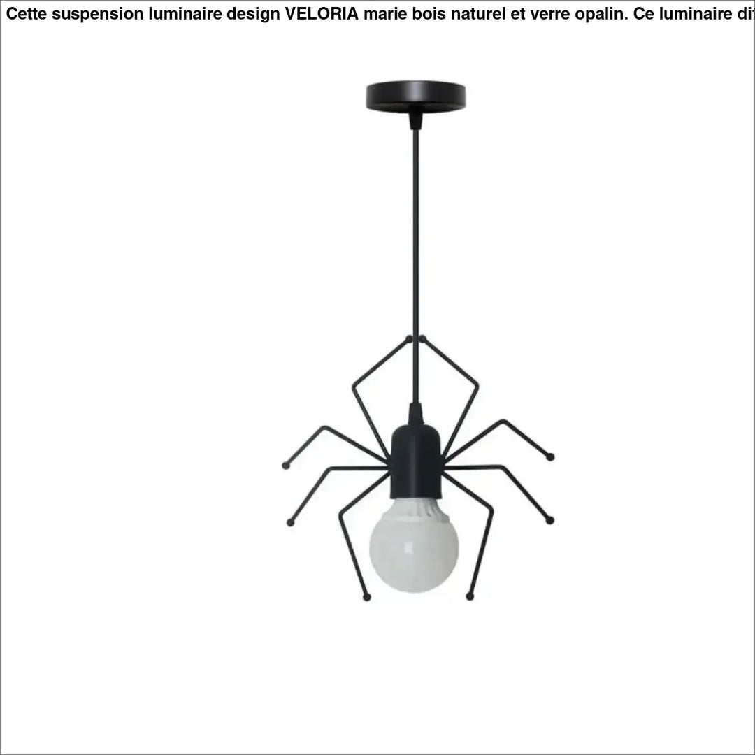 Suspension luminaire Alako en métal noir forme araignée avec ampoule en verre dépoli luminaire ludique