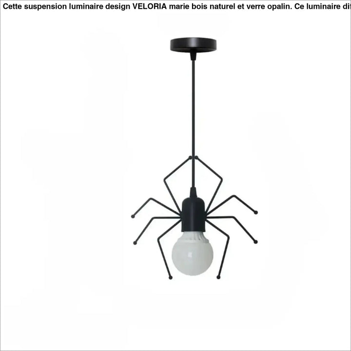 Suspension luminaire Alako en métal noir forme araignée avec ampoule en verre dépoli luminaire ludique