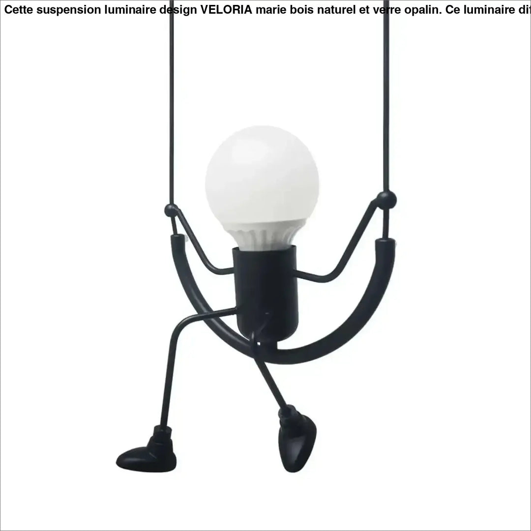 Suspension luminaire alako en métal noir style balançoire avec ampoule en verre dépoli luminaire ludique