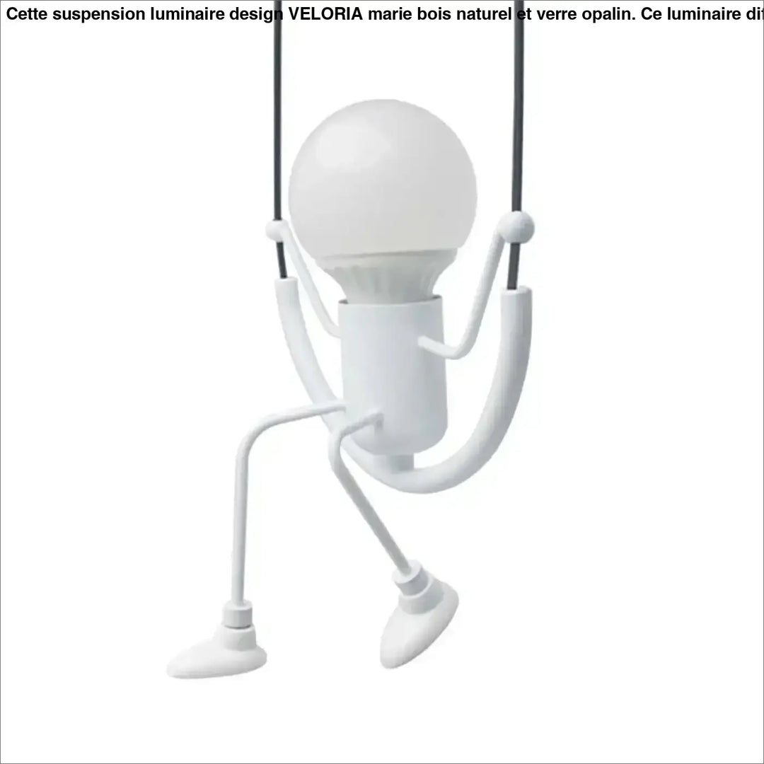 Suspension luminaire alako blanc en plastique avec tête ampoule et bras articulés luminaire ludique