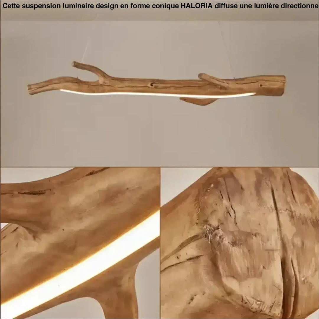 Suspension luminaire branche en bois brut naturel et chic
