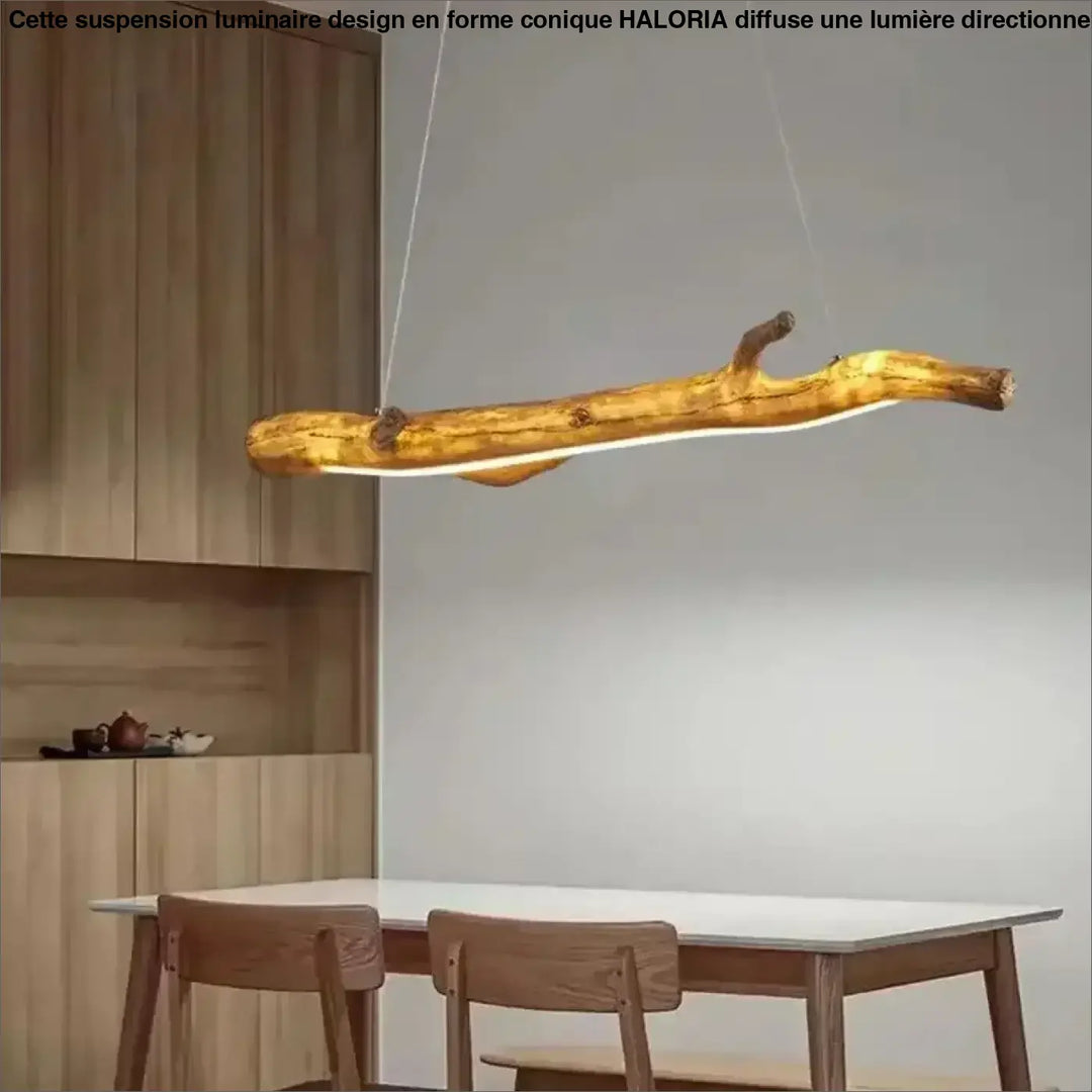 Suspension luminaire branche en bois brut naturel et chic