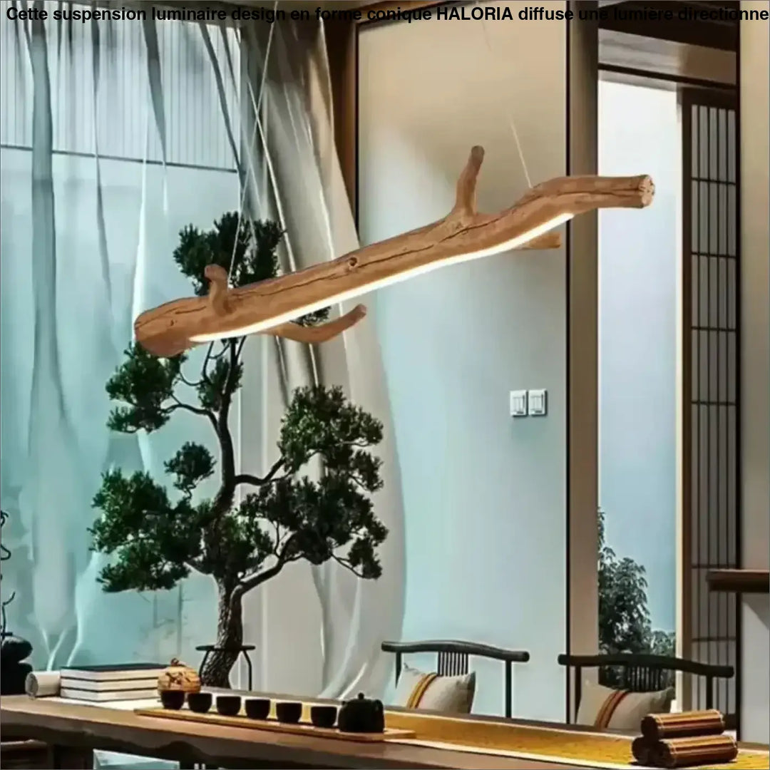 Suspension luminaire branche en bois brut naturel et chic