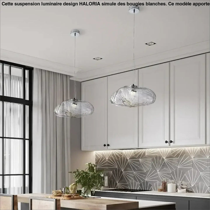 Suspension Design Nuage Verre Soufflé Clair Gris Ou Ambre

