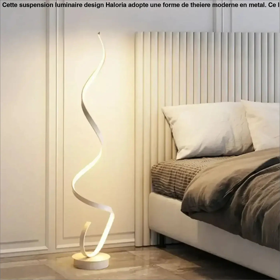 Lampadaire led spiry avec design ondulé blanc et éclairage ambiant chaud pour intérieur moderne