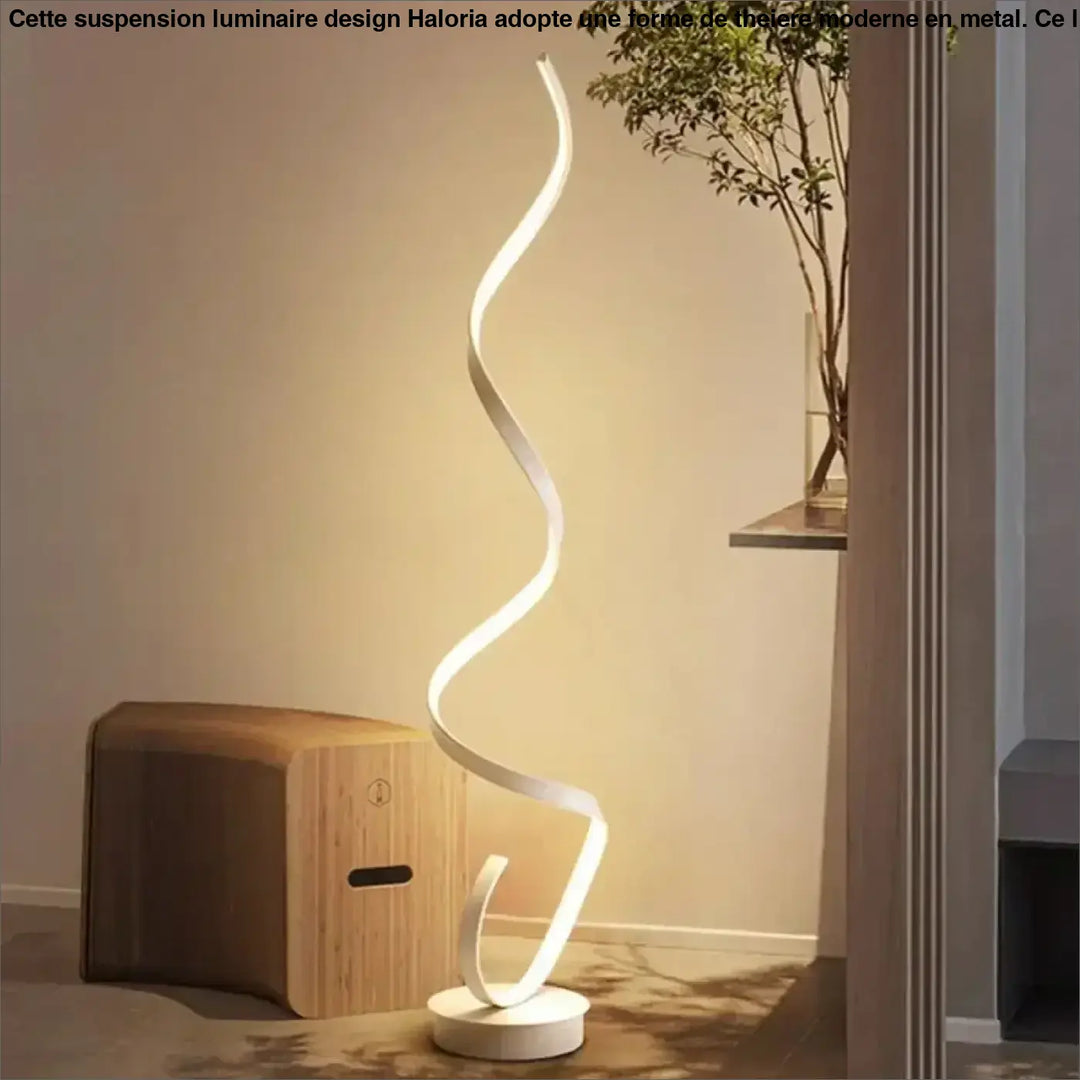 Lampadaire led design blanc avec structure ondulée sinueuse moderne pour éclairage intérieur contemporain
