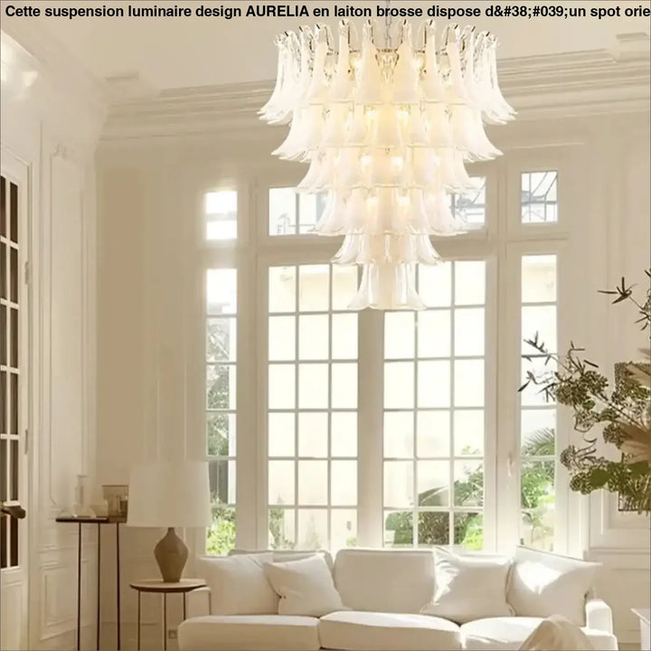 Suspension luminaire nymo en verre soufflé blanc avec design en cascades pétales pour une élégance intemporelle