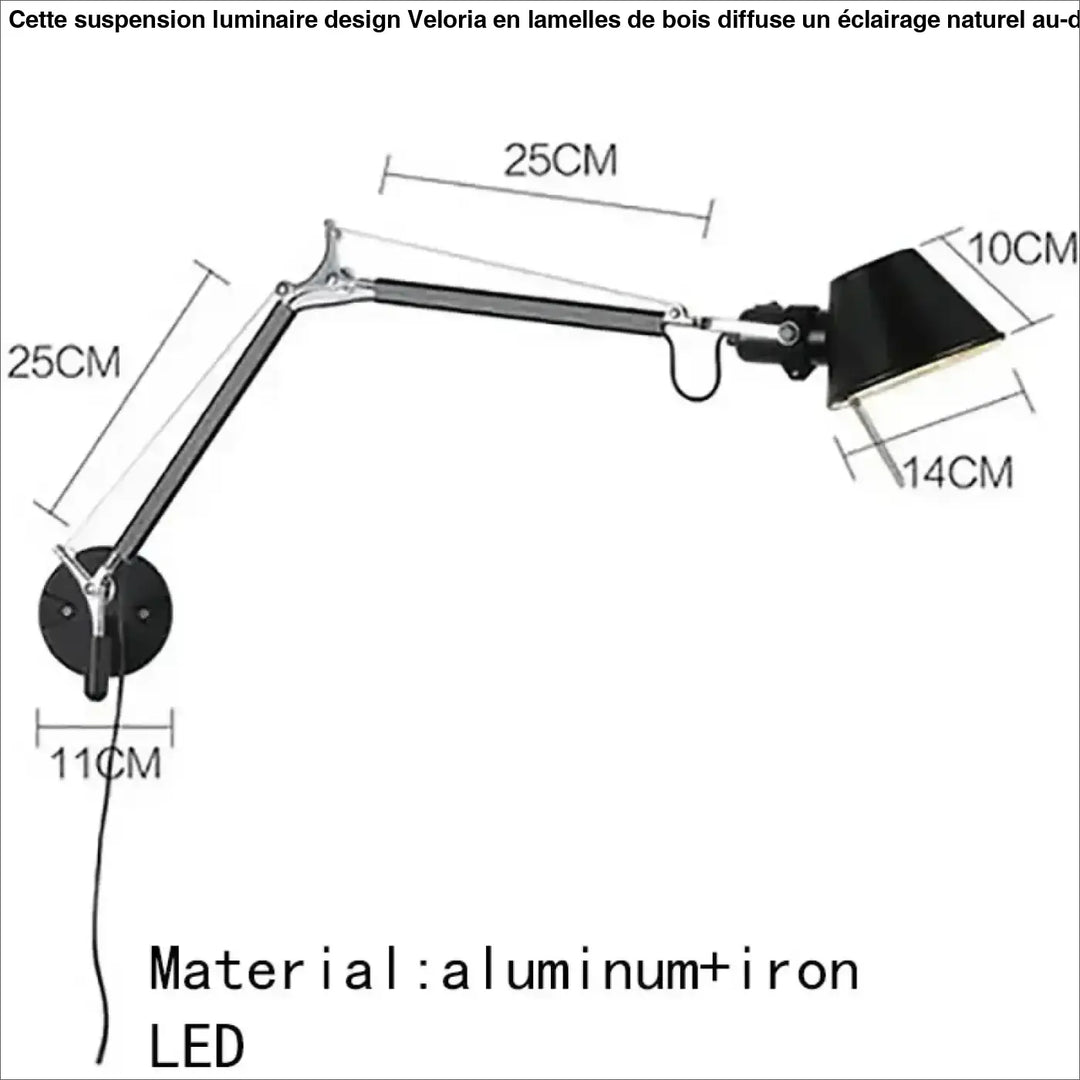 Luminaire design suspension luminaire design lampe bureau murale noire avec bras articulé aluminium et fer veloria
