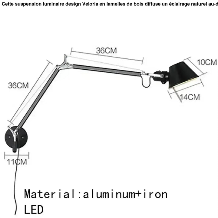 Luminaire design suspension luminaire noir lampe de bureau murale led bras articulé aluminium fer veloria
