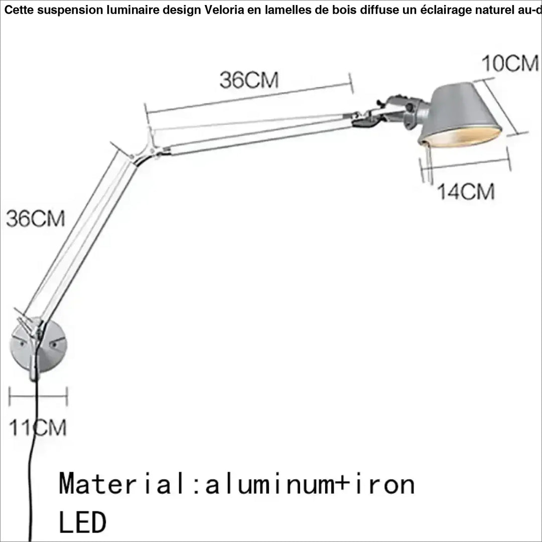 Luminaire design suspension luminaire design lampe de bureau led murale réglable en aluminium argenté et fer avec bras articulé veloria