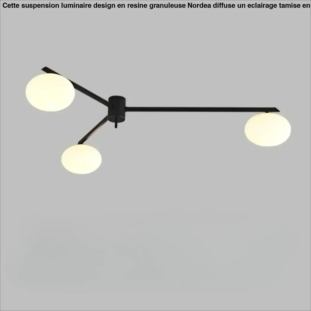 Plafonnier moderne noir en métal avec trois globes en verre blanc satiné et bras graphiques luminaire plafonnier xilys