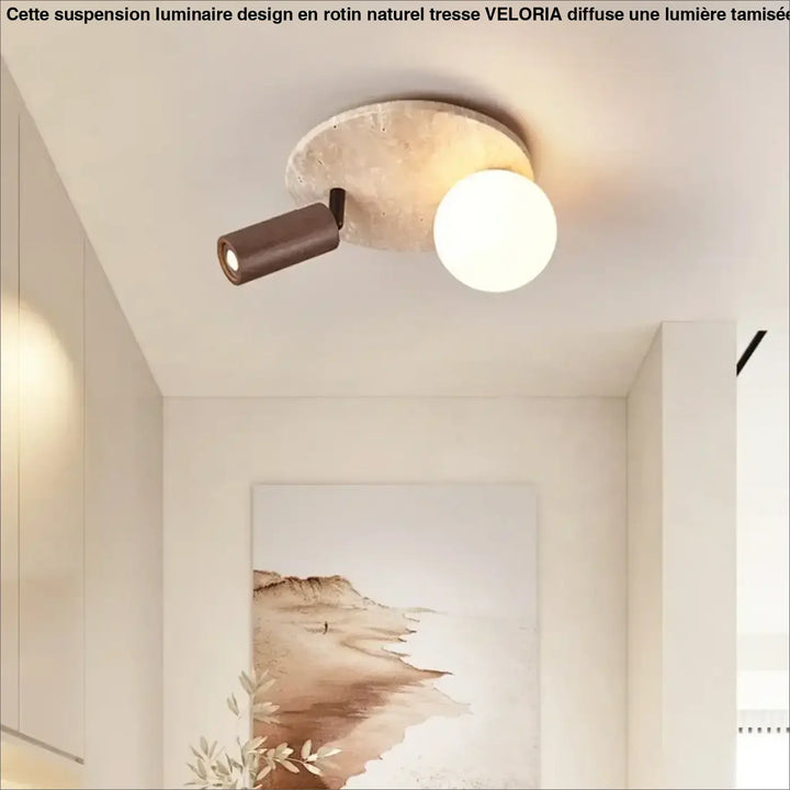 Plafonnier design élégant en pierre et bois moderne style