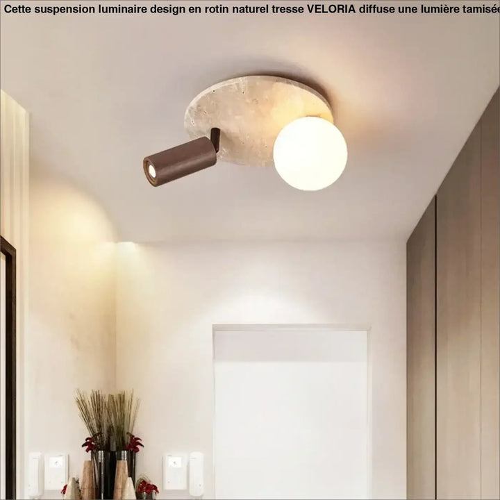 Plafonnier design élégant en pierre et bois moderne style