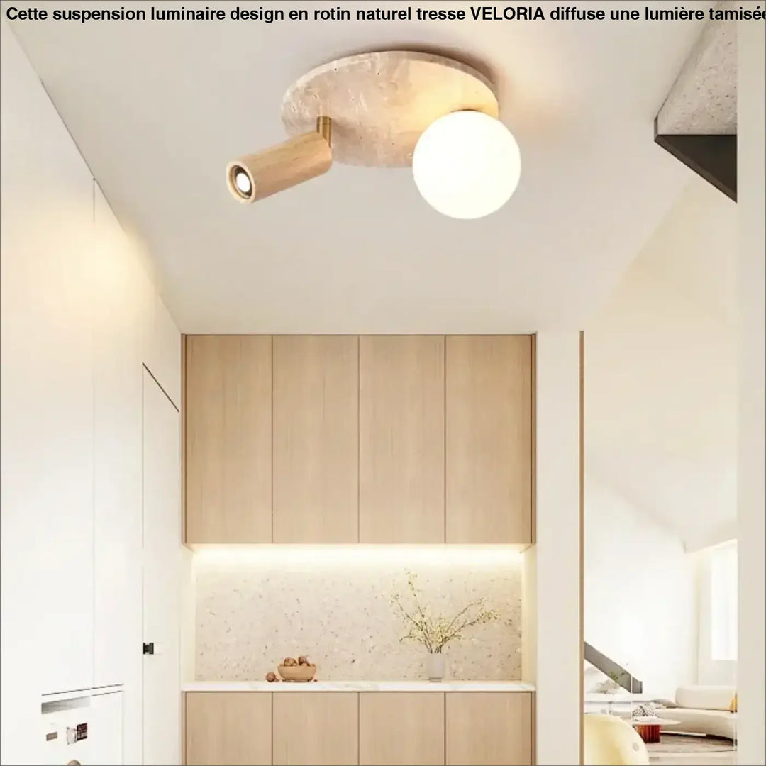 Plafonnier design élégant en pierre et bois moderne style