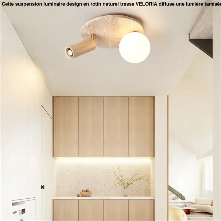Plafonnier design élégant en pierre et bois moderne style