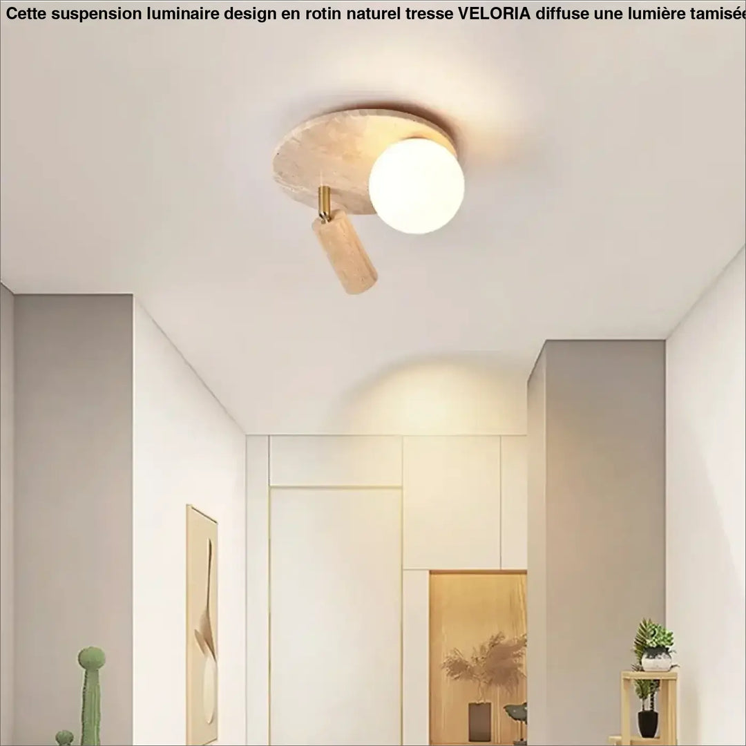 Plafonnier design élégant en pierre et bois moderne style