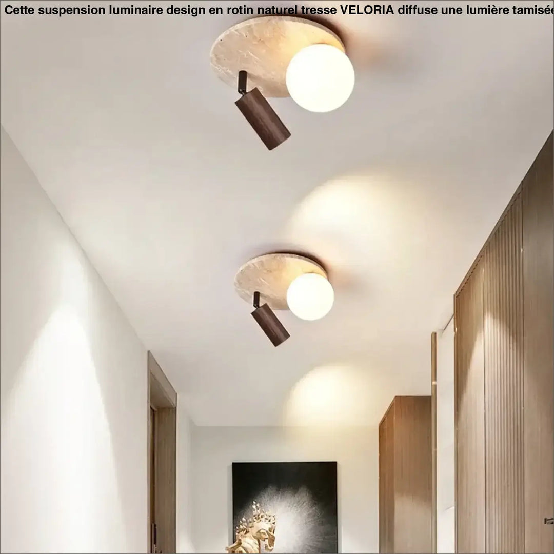 Plafonnier design élégant en pierre et bois moderne style