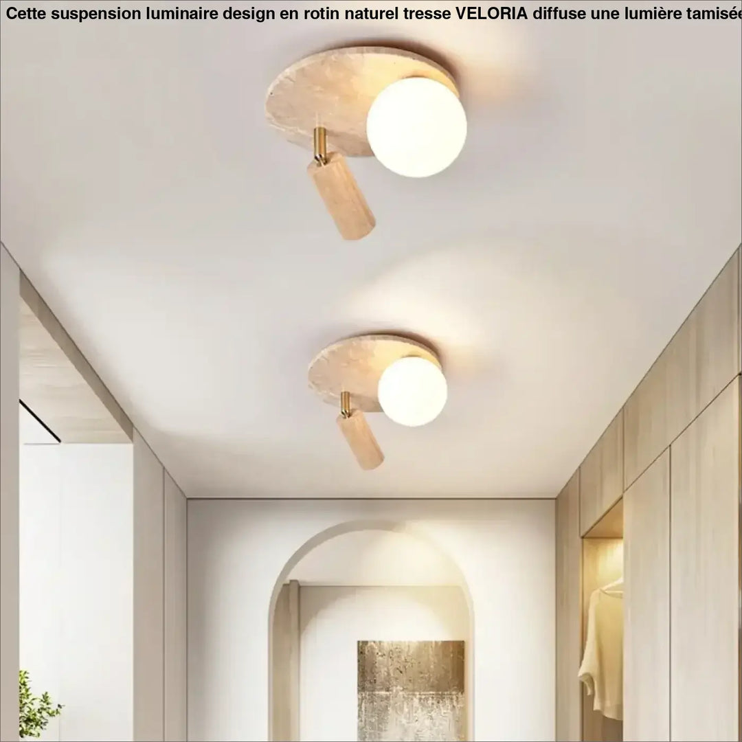 Plafonnier design élégant en pierre et bois moderne style