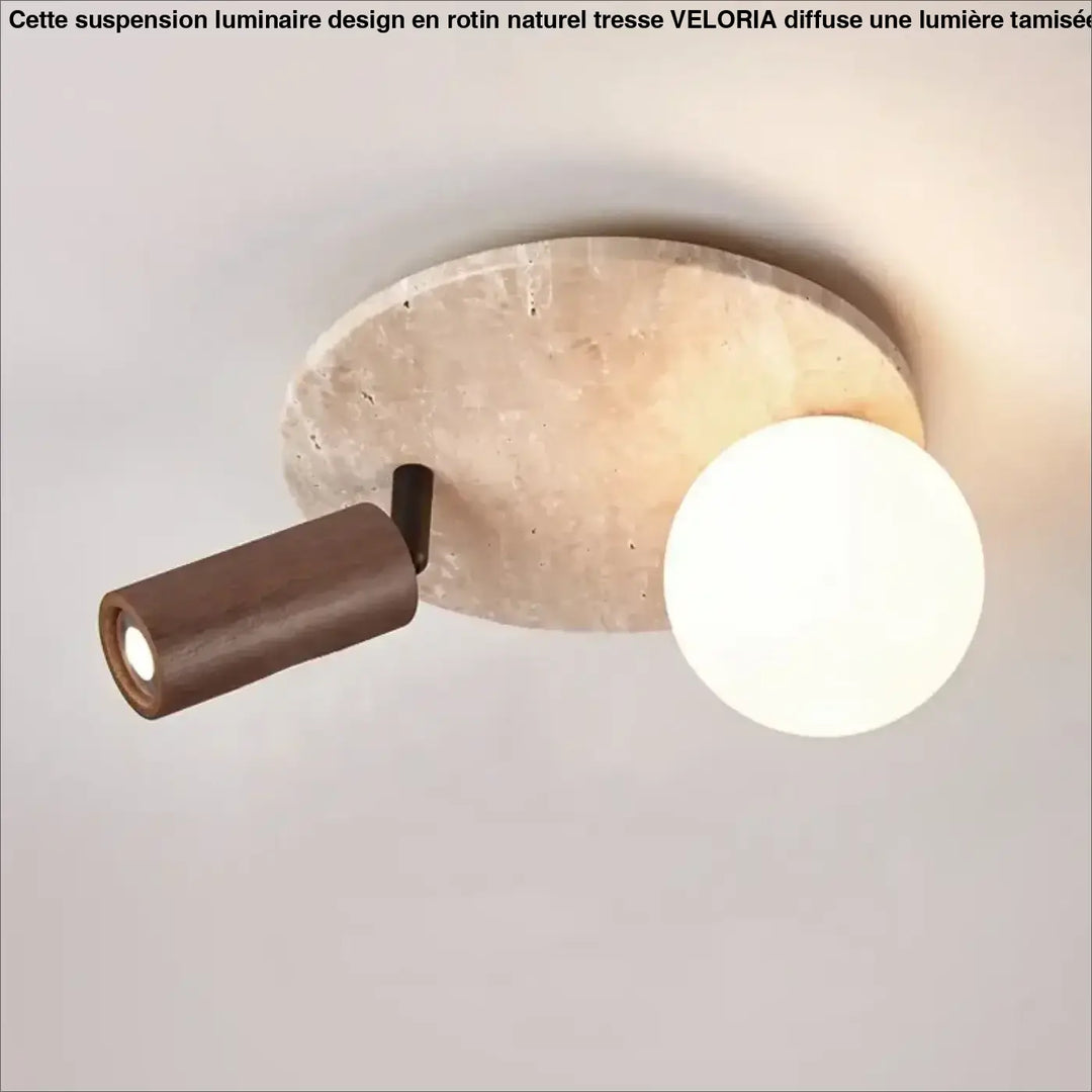 Plafonnier design élégant en pierre et bois moderne style
