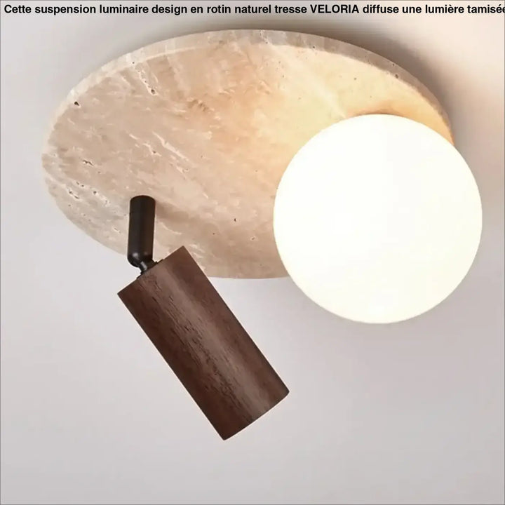 Plafonnier design élégant en pierre et bois moderne style