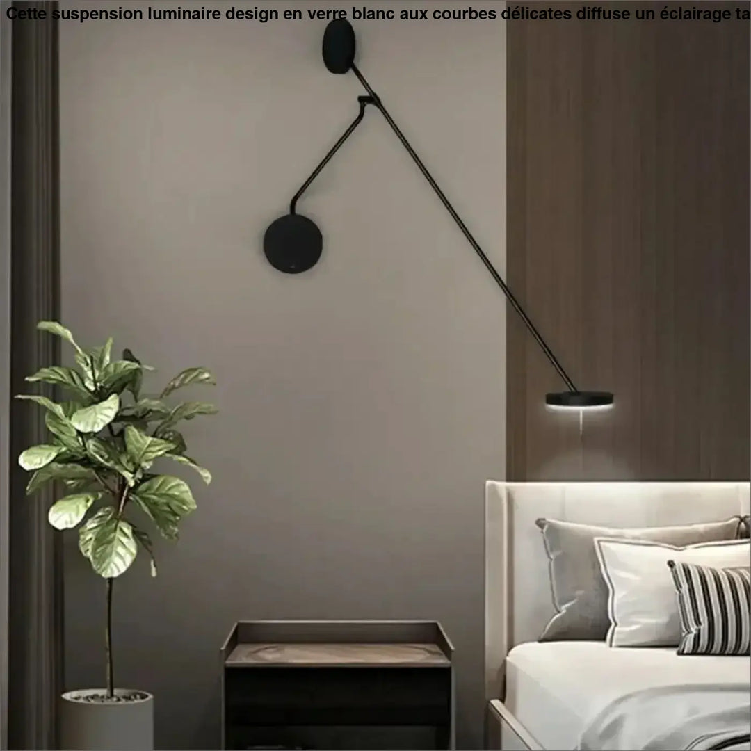 Applique murale xalto noire minimaliste avec bras long articulé et lumière directionnelle à têtes circulaires