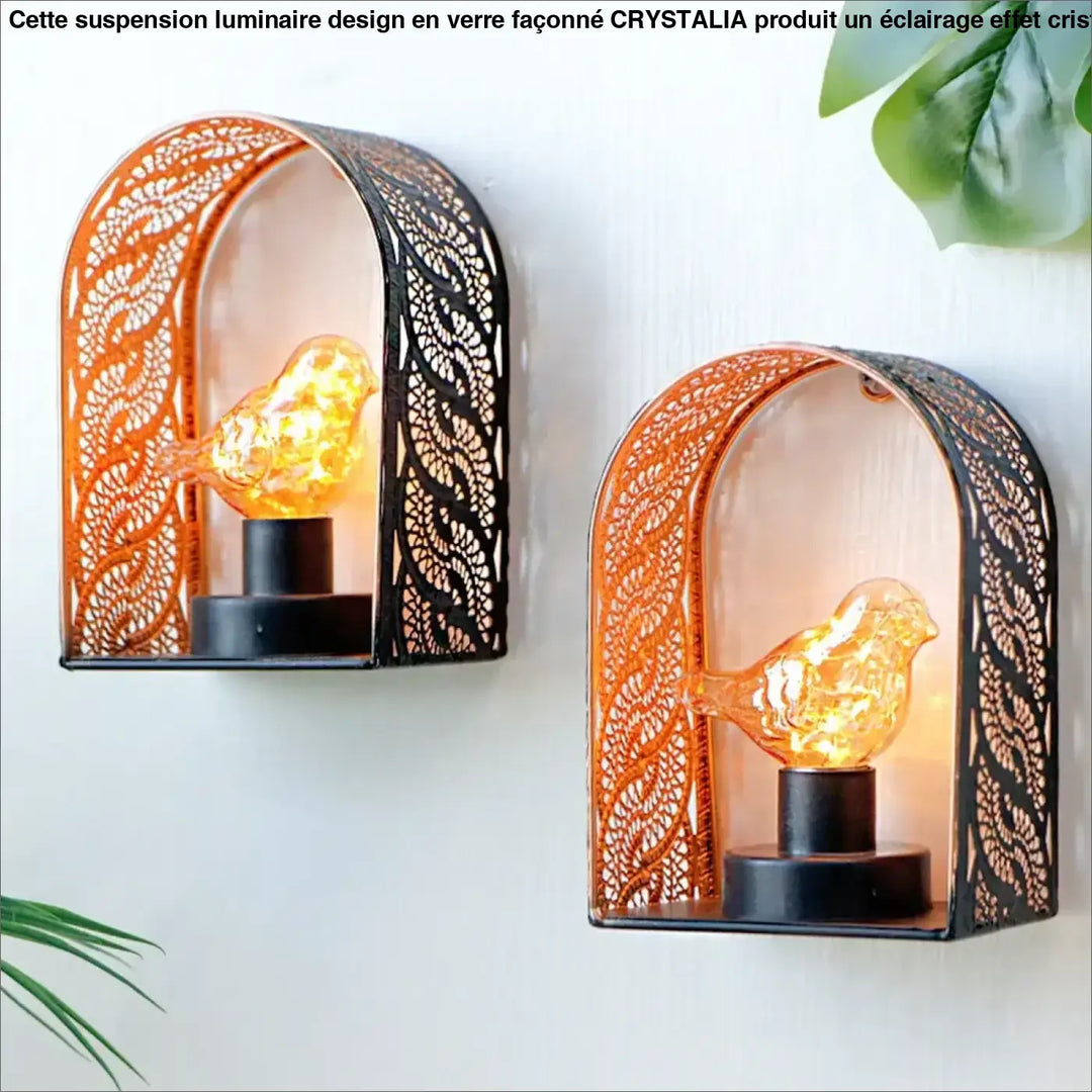 Applique murale orientale en métal noir et orange avec ampoules en forme d’oiseaux lumineux arabeska