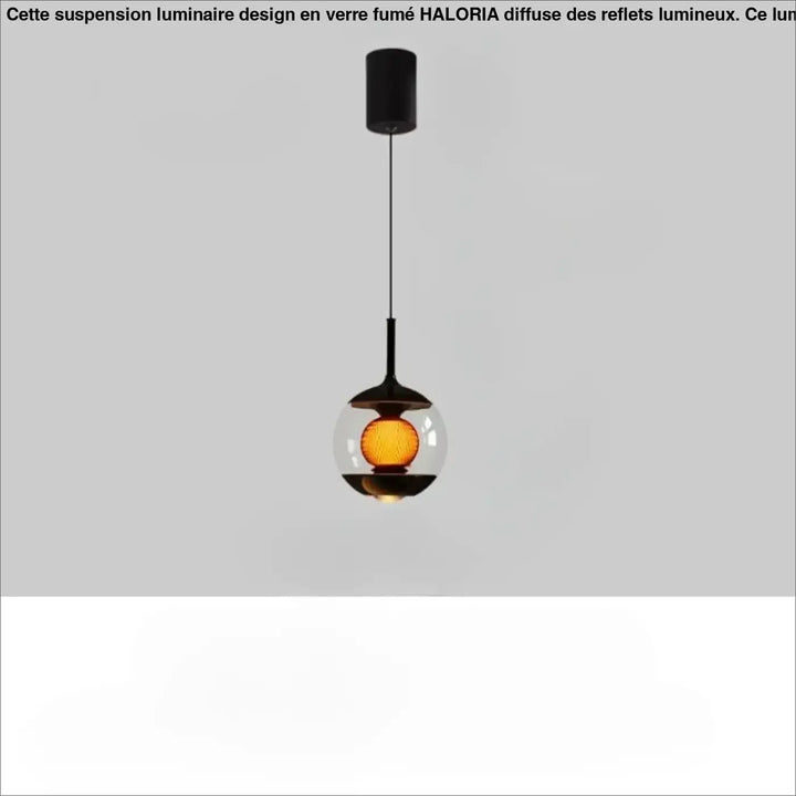 Suspension luminaire nexus avec globe en verre noir et ampoule texturée ambre pour luminosité variable élégante