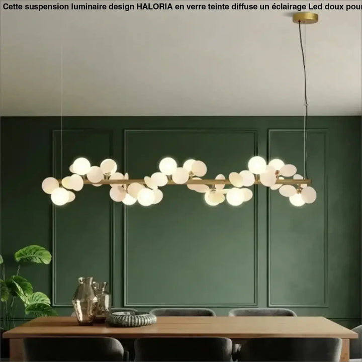 Suspension luminaire orbellia en métal doré avec ampoule incluse et sphères en verre blanc gris pour salle à manger