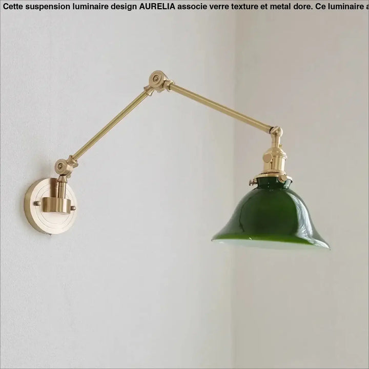 Applique murale orientable en laiton avec abat jour verte chic