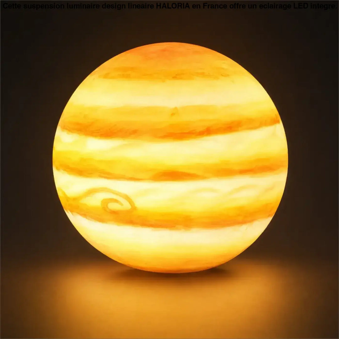 Suspension luminaire cosimo avec éclairage doux en forme de lampe sphérique jupiter aux bandes orange et jaune swirl