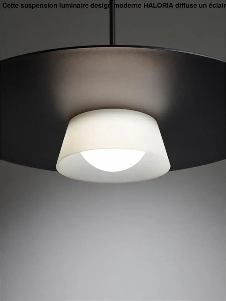 Suspension luminaire noire circulaire avec lumière blanche design