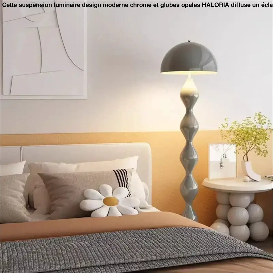Lampadaire irmahi gris moderne avec corps ondulé et abat-jour en forme de dôme pour une ambiance chaleureuse