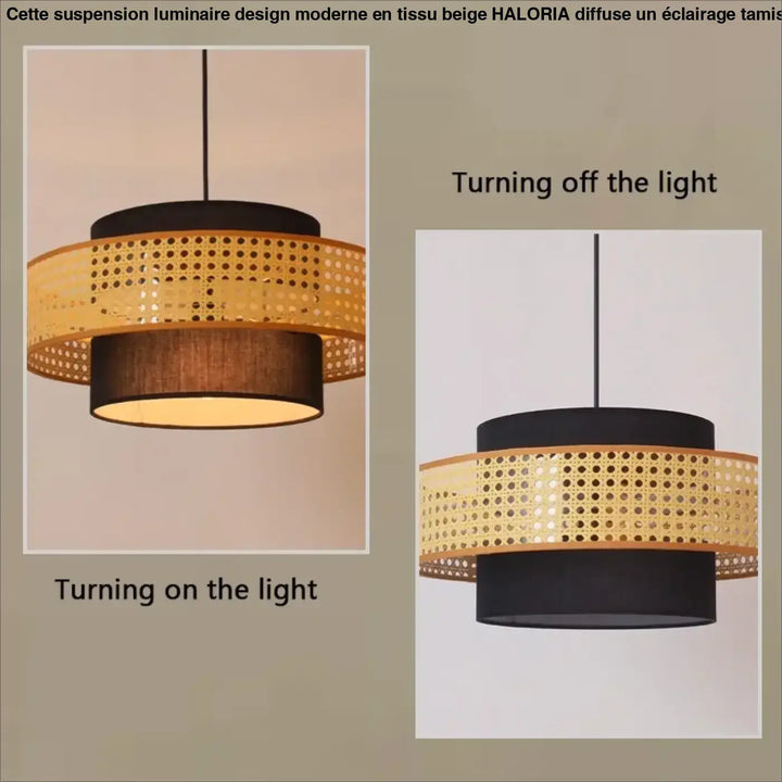 Suspension design naturelle rotin tressé et textile chic