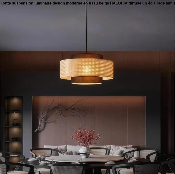 Suspension design naturelle rotin tressé et textile chic