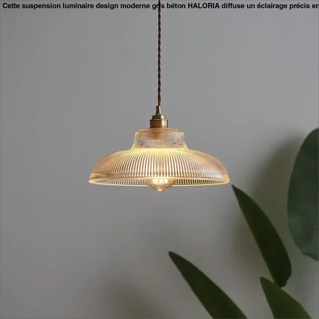 Suspension luminaire vintage verre transparent cannelé élégant